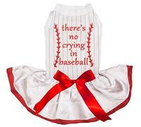 Petitebelle There Is No Crying In - Vestido de béisbol para cachorro (rayas/blanco y rojo, XL)