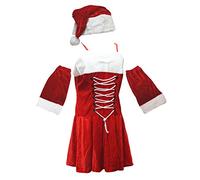 Petitebelle Traje de Navidad de Santa Claus ropa blanca vestido de la falda para la señora Un tamaño rojo