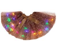 Petitebelle Tutú de tul con luces LED de estrellas brillantes de un solo color, marrón, Talla única