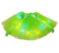 Petitebelle Tutú de tul para mujer con luces LED de un solo color, lime green, Talla única
