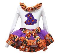 Petitebelle Vestido de calabaza de Halloween del sombrero del algodón blanco L/s camisa de ajuste del pétalo falda Nb-8y 4-5 años Púrpura