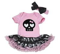 Petitebelle - Vestido para bebé con tutú y body, con dibujo de calavera negra, tallas desde recién nacido hasta 18 meses