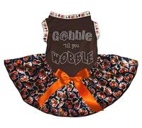 Petitebelle Vestido para cachorro con diamantes de imitación Gobble Til You Wobble (marrón/pavos bebés, talla M)