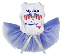 Petitebelle Vestido para cachorro con doble bandera de Estados Unidos para el Día de los Caídos (blanco/azul blanco, talla XX
