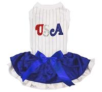 Petitebelle Vestido para cachorro de lentejuelas USA (rayas/azul blanco, XL)