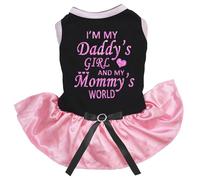Petitebelle Vestido para cachorro I'm My Daddy's Girl and My Mommy's World (negro/rosa, talla M)