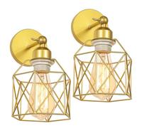 PETITES ECREVISSES 2 Piezas Apliques de Pared Interior Industrial Lámpara Pared Vintage Dorada Jaula de Hierro Ø16cm Ajustable 180° Lámpara de Techo para Pasillo Escalera Dormitorio