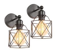 PETITES ECREVISSES 2 Piezas Apliques de Pared Interior Industrial Lámpara Pared Vintage Negro Jaula de Hierro Ø16cm Ajustable 180° Lámpara de Techo para Pasillo Escalera Dormitorio