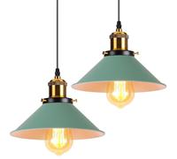 PETITES ECREVISSES 2 piezas Lámpara Colgante Vintage E27 Interior Luz de Techo Moderna Creativo Iluminación Industrial Φ22 cm para Salon Dormitorio Restaurante Sala Comedor Cocina(Verde)