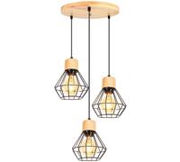 PETITES ECREVISSES 3 Luces Lampara Colgante E27 Vintage Industrial Lámpara de Techo Colgante Negro Metal con madera Retro Iluminación Para Cocina Comedor Sala de estar (Modelo A,base,madera)