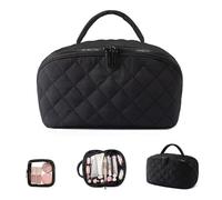 Petition Makeup Bag for Woman, Top Selling Makeup Organizers Wide Open Lay-Flat Water-Resistant Cosmetic Case, Puffy Padded Organizer for Toiletries & Brushes Large Capacity (Black)