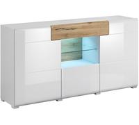 Petits meubles Aparador 3 puertas 1 cajón estratificado blanco marrón