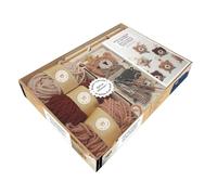 Petits oursons au crochet: Avec 1 ourson en modèle, 1 crochet, 3 pelottes, 2 broches, 2 porte-clés, 1 ruban, du fil noir, 1 aiguille, et des petits yeux