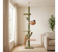 Petium Árbol para Gatos al Techo con Diseño de Cactus, con Plataformas, Hamaca de Chenilla, Sisal Natural y Fijación al Techo para Gatos de Interior