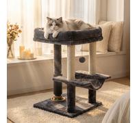 Petium Árbol para Gatos Multifuncional con Cama de Felpa Desmontable, Rascador de Sisal Natural, Cepillo Masajeador, Juguete Colgante y Base Reforzada, para Todas