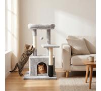 Petium Árbol para Gatos Multinivel con Cueva de Felpa, Postes de Sisal Natural, Cepillo Masajeador y Acolchado, con Pelota Colgante para Descanso, Juego y Gatos de Interior