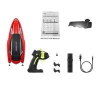 petjoyful Barco de Control Remoto, Lancha rápida Impermeable de 2,4 GHz con 2 baterías Recargables para Piscinas y Lagos, Mini Juguetes para niños, Adultos, niños y niñas (-2)