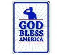 PetKa Signs and Graphics PKMR-0011-NA_"GOD Bless America" - Cartel de aluminio, 10 x 14 pulgadas, texto azul