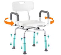 PETKABOO Silla de Ducha giratoria de 360 Grados, Asiento portátil con reposabrazos y Respaldo, Asiento de Altura Ajustable para bañera (Blanco)