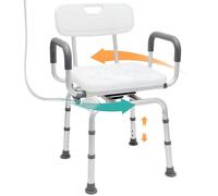 PETKABOO Silla de Ducha giratoria de 360 Grados, Asiento portátil con reposabrazos y Respaldo, Asiento de Altura Ajustable para bañera (Blanco)