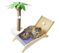 PETKARAY Hamaca para gatos con poste rascador de palmera de coco, acogedora silla de playa elevada, tumbona original para gatos de interior