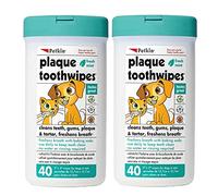Petkin Toallitas dentales para gatos y perros, 80 toallitas (menta fresca), fórmula natural limpia los dientes, cuidado dental para perros, 2 paquetes de 40 toallitas (80 toallitas en total)
