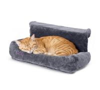 Petlicity Snuggle - Cama acolchada con radiador para gatos, funda de forro polar lavable a máquina y brazos plegables, hamaca para gatos, perros y mascotas pequeñas, color gris