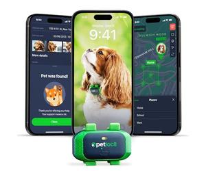PETLOC8 Collar localizador GPS para perros con alertas inteligentes y valla geo-local - Dispositivo localizador de posición en tiempo real con aplicación, SIM incorporada, resistente al agua y ligero