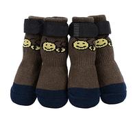 PETLOFT 4 Piezas de Suave Calcetín para Perro, Antideslizantes para Patas, Protección para la Nieve, Modelos para Pequeños, Medianos y Grandes, Pata Marrón, L