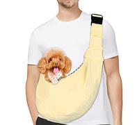 PetLoft Transportin Perro Pequeño,Bolso Bandolera para Perro,Ajustable Bolsa de Hombro Cruzada para Perro con Gancho de Collar para Perros/Gatos/Conejos de hasta 11 Libras,Beige