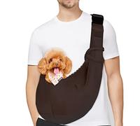 PetLoft Transportin Perro Pequeño,Bolso Bandolera para Perro,Ajustable Bolsa de Hombro Cruzada para Perro con Gancho de Collar para Perros/Gatos/Conejos de hasta 11 Libras,Marrón