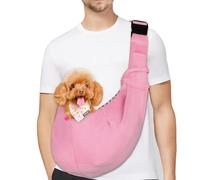 PetLoft Transportin Perro Pequeño,Bolso Bandolera para Perro,Ajustable Bolsa de Hombro Cruzada para Perro con Gancho de Collar para Perros/Gatos/Conejos de hasta 11 Libras,Rosa Claro