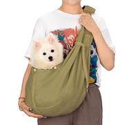 PetLoft Transportin Perro Pequeño,Bolso Bandolera para Perro,Ajustable Bolsa de Hombro Cruzada para Perro con Gancho de Collar para Perros/Gatos/Conejos de hasta 11 Libras,Caqui
