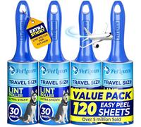 PetLovers Mini Rodillos de Pelusa para Viajes, Paquete de 4, removedores de Pelusas de tamaño pequeño para una fácil portabilidad, Ideal para Pelo de Mascotas y Recogida de desechos