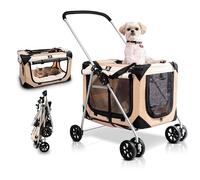 PetLuv Transportador y caja de viaje para gatos con lados suaves y cómodas cremalleras de bloqueo, almohada de siesta de felpa, 4 veces para interiores, ventanas aireadas, techo corredizo, se pliega y