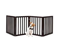 PETMAKER Pet Gate - Puerta para Perros para Puertas, escaleras o casa - Independiente, Plegable, Estilo acordeón, Valla de Madera MDF para Perros de Interior (4 Paneles, marrón)