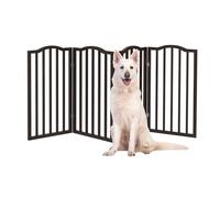 PETMAKER Puerta de Madera para Mascotas, Valla de Barrera de 4 Paneles para Interiores, Plegable, con Arcos Decorativos para Perros, Cachorros, Mascotas, 72 x 32 Pulgadas (marrón)