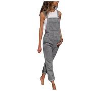Peto azul para mujer, mono de verano elegante, pantalón vaquero largo de trabajo con bolsillos, pantalones vaqueros sin mangas, mono elástico de verano, retro, peto vaquero, gris, L