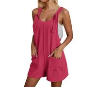 Peto corto sin mangas para mujer, de verano, con tirantes, pantalones cortos, sueltos, con bolsillos, una pieza, B1-rosa, L