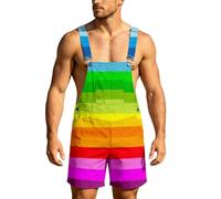 Peto de arco iris para hombre, estampado vaquero, mono de mezclilla, tirantes ajustables, pantalones cortos de trabajo, holgado con bolsillos, ropa de trabajo de verano, talla grande, P Multicolor, M