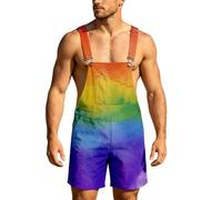 Peto de arco iris para hombre, estampado vaquero, mono de mezclilla, tirantes ajustables, pantalones cortos de trabajo, holgado con bolsillos, ropa de trabajo de verano, talla grande, O Multicolor