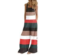 Peto de verano para mujer, mono de rayas elegante, mono para mujer, sin mangas, con multicolor, mameluco de pierna ancha, pantalones con bolsillos, pantalones de trabajo holgados, informales, sueltos