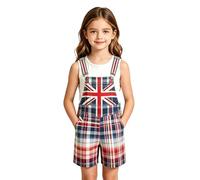 Peto Informal a Rayas y Cuadros para bebés, Tanto niños como niñas, con Pantalones Cortos, para el Día de la Independencia y para Uso Diario. (Navy-H, 6-7Years)