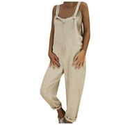 Peto largo de verano para mujer, mono ancho de un solo color, mono de verano holgado con tirantes, sin mangas, ligero, boho de lino, oversize romper con tirantes ajustables, gris claro, M
