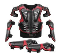 Peto Motocross Niño - Kit de Protección Corporal Ajustable con Protector de Espalda, Rodilleras y Coderas para MTB, BMX, Dirt Bike, Skate, Patinete (Rot)
