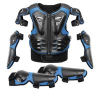 Peto Motocross Niño - Kit de Protección Corporal Ajustable con Protector de Espalda, Rodilleras y Coderas para MTB, BMX, Dirt Bike, Skate, Patinete (Blau)