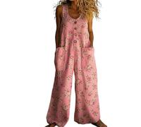 Peto Mujer Casual de Algodón y Lino Mono Verano Tallas Grandes Holgado con Tirantes Ajustables y Bolsillos Overol Estilo Bohemio de Una Pieza Suelto para Playa Vacaciones Fiesta Vintage (A13,4XL)