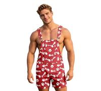 Peto para hombre, estampado de huellas de animales, elegante, mono corto de trabajo de los 90, corte holgado, con bolsillos, tirantes ajustables, mono corto de verano, O rojo., XXL