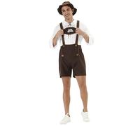 Peto Para Hombre Oktoberfest pantalón de Cuero Tradicional con Tirantes Pantalones Cortos Piel BáVaro Trachten Couture Aleman Lederhosen marrón fiesta popular, carnaval