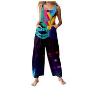 Peto para mujer con tirantes ajustables, festivo, vintage, estampado floral, suelto, holgado, mono largo, para carnaval, disfraz de carnaval, pierna ancha, traje de pantalón, cintura alta, traje de